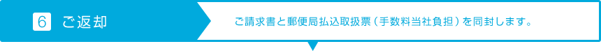 【6.ご返却】ご請求書と郵便局払込取扱票（手数料当社負担）を同封します。